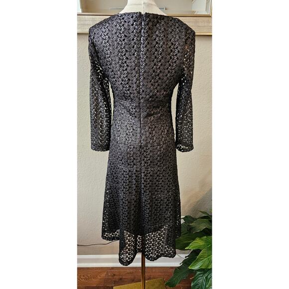 Vintage Anne Klein Metallic Lace Cocktail Mini Dress Women Size 4 Black Shimmery - Picture 2 of 8